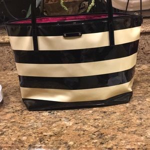 Kate Spade black & cream striped tote purse